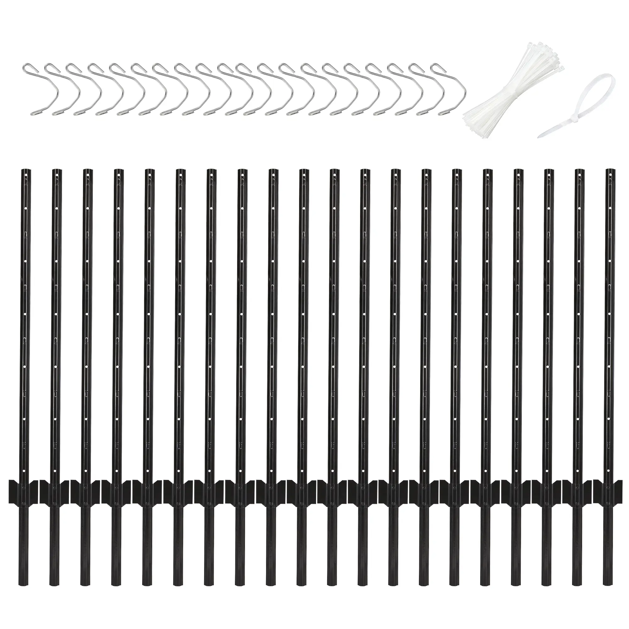 20 Pack 6 ft Heavy Duty Metal Fence Post, No Dig U-Channel Steel Post with 100 Zip Ties & 40 T Post Clips, Rustproof Garden Fence Stakes for Wire Fencing, Temporary Fencing, Yard & Farm