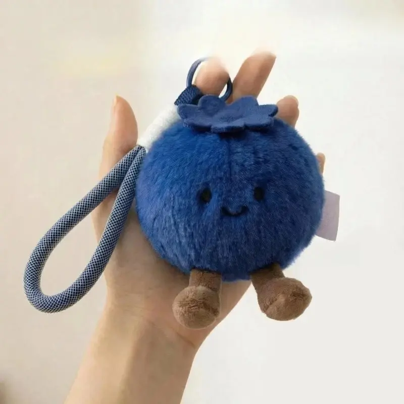 Blueberry Fashion Keychain, Kawaii Fruit Theme Flocking Plush Bag Charm, Unisex Gift Ready for Birthdays and Christmas