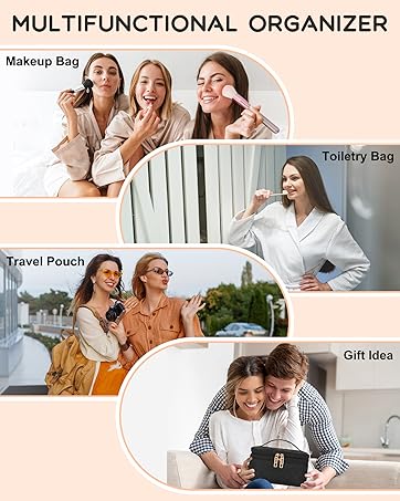 Travel Makeup Bag, Small Floral Cosmetic Bag with Makeup Brush Compartment, Portable Makeup Pouch for Women, Double Layer Cute Toiletry Organizer Bag, Purple Flower