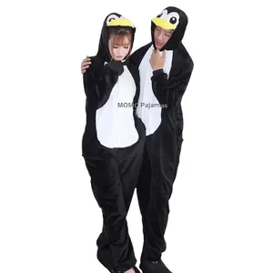 Flannel Black Penguin Onesie Pajamas for Women Adult Cartoon Animal Christmas Halloween Cosplay Onepiece Costume Soft Sleepwear