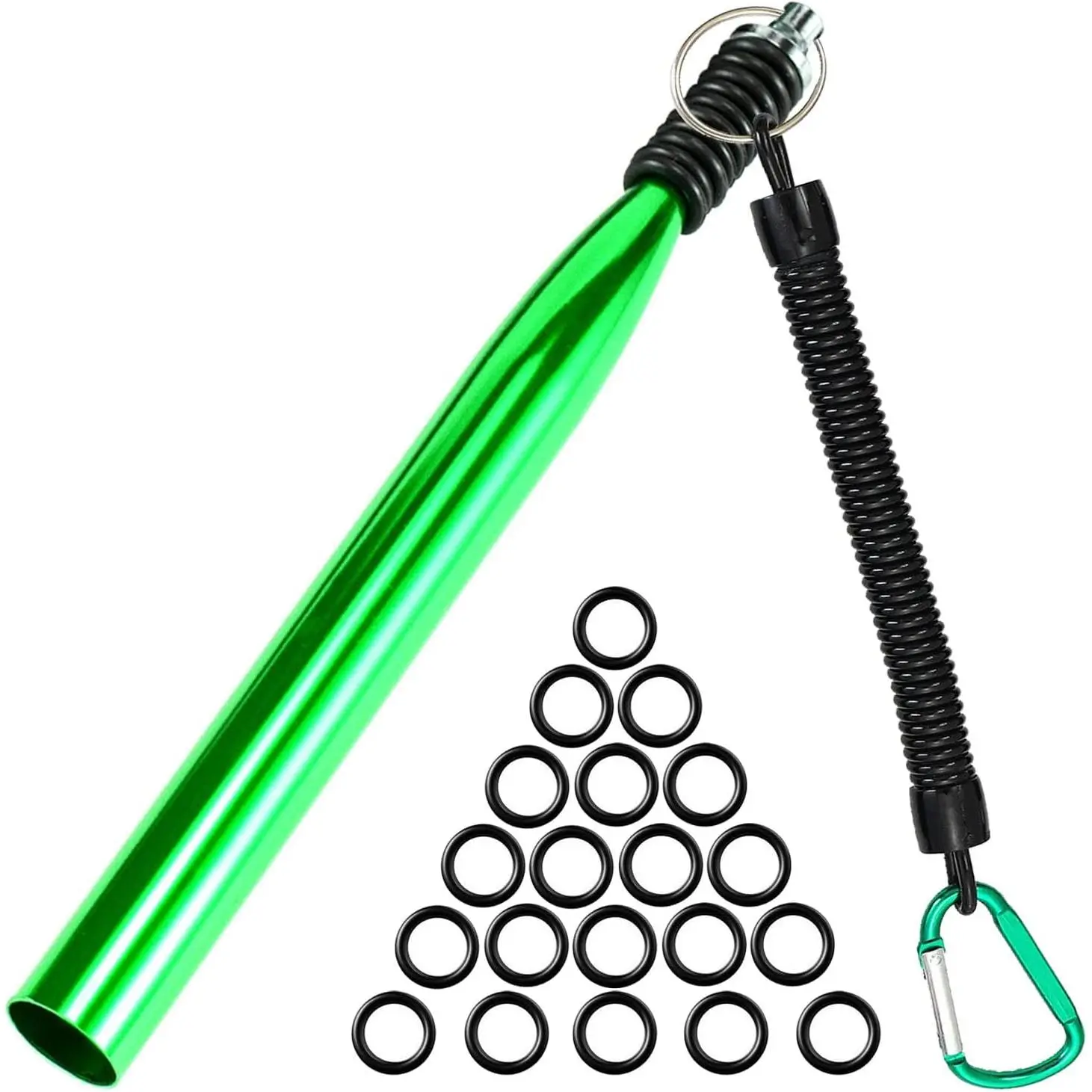 Bass Fishing Wacky Rig Tool Kit - Lightweight Silicone Green Elastic Tool with Elasticity, 30pcs Black O-Rings, 200pcs Color-Mixed Worm O-Rings, 0.5 Inch Tube Opening for Soft Plastic Worms, Neko Rigs