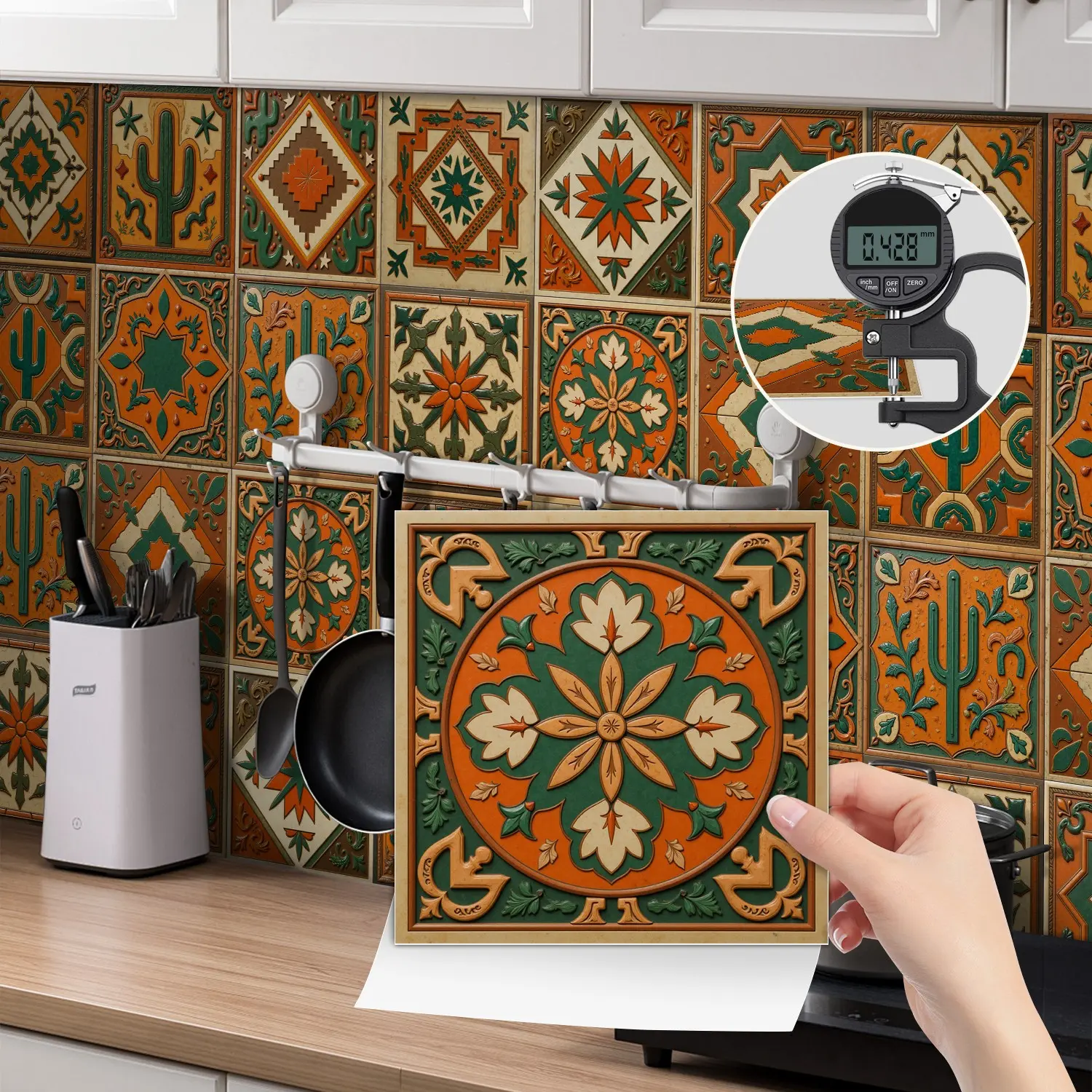 24pcs Nhz Art Tile Stickers, PVC Crystal Film, Vintage Moroccan Relief Style, for Bedroom, Kitchen, Bathroom, Office, Smooth Surfaces