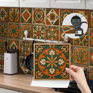24pcs Nhz Art Tile Stickers, PVC Crystal Film, Vintage Moroccan Relief Style, for Bedroom, Kitchen, Bathroom, Office, Smooth Surfaces
