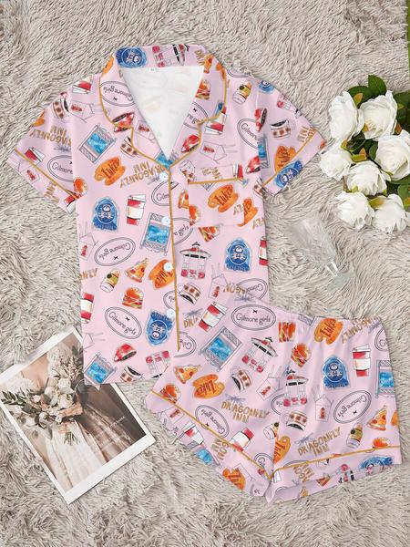 Women's Stars Hollow Gilmore Girls Comfortable Loungewear Sleepwear Set, Two-Piece Short Sleeve Top & Elastic Pants, All Seasons Fitted Nightgown Gift