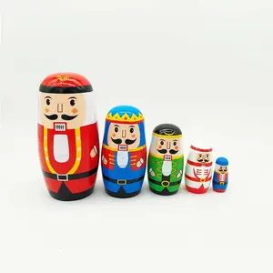 5-Layer Red Walnut Soldier Russian Matryoshka, Colorful Handmade Wooden Russian Nesting Dolls Toys, Stacking Toy for Christmas Birthday Kids Gift, Home Decoration, Creative Ornament Holiday Gift Travel Souvenir