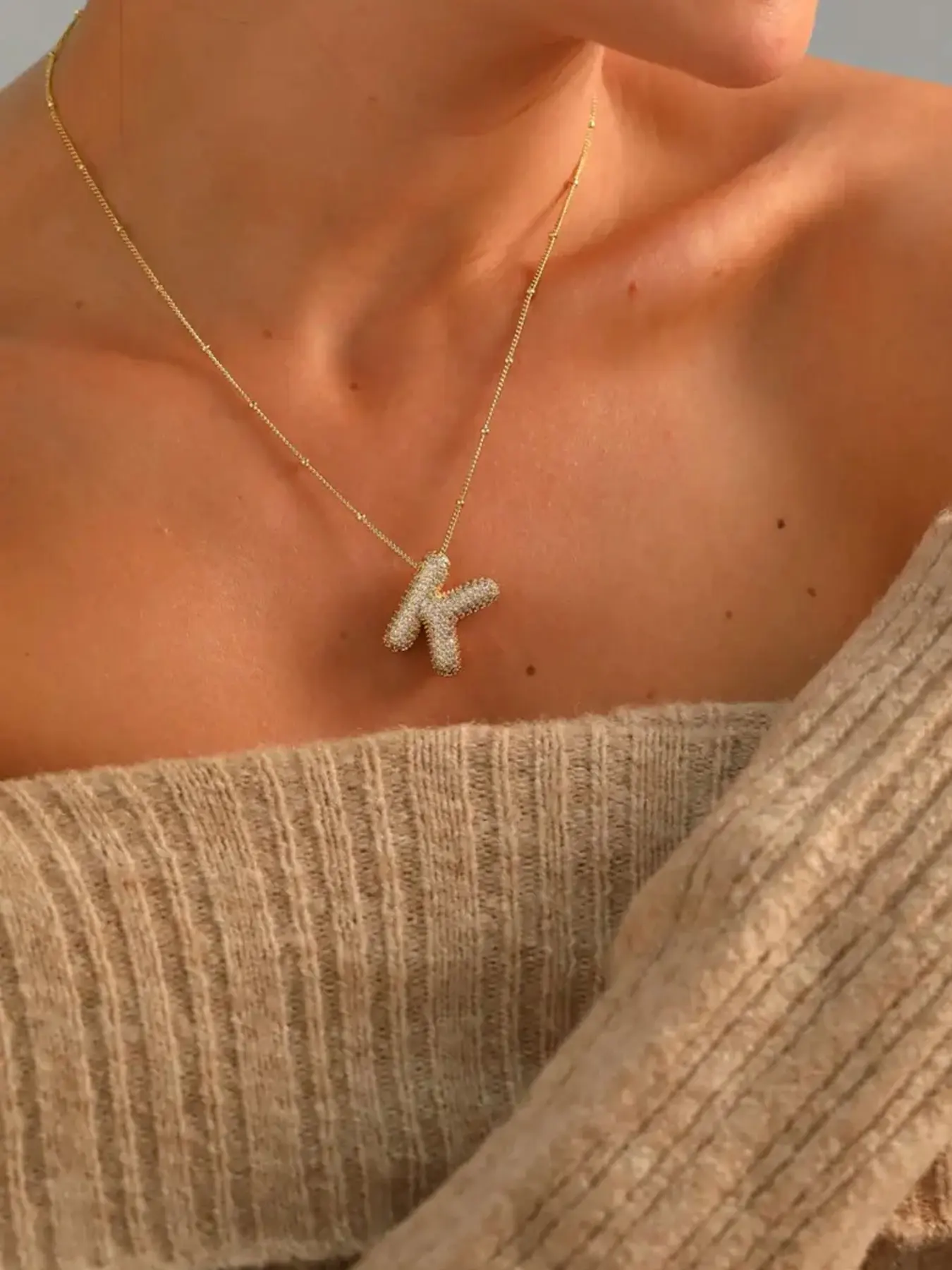 14k Bubble Balloon Letter Necklace, Women's Bold Chain Initial Pendant Name Jewelry, Fashion Alphabet Pendant, Personalized Gift for Her