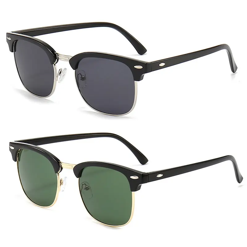 Unisex Classic Retro Half Frame Sunglasses Metal Rivet Design UV400 Protection Lightweight Trendy Sun Shades for Men Women Driving Travel Beach Shopping Party Daily Wear