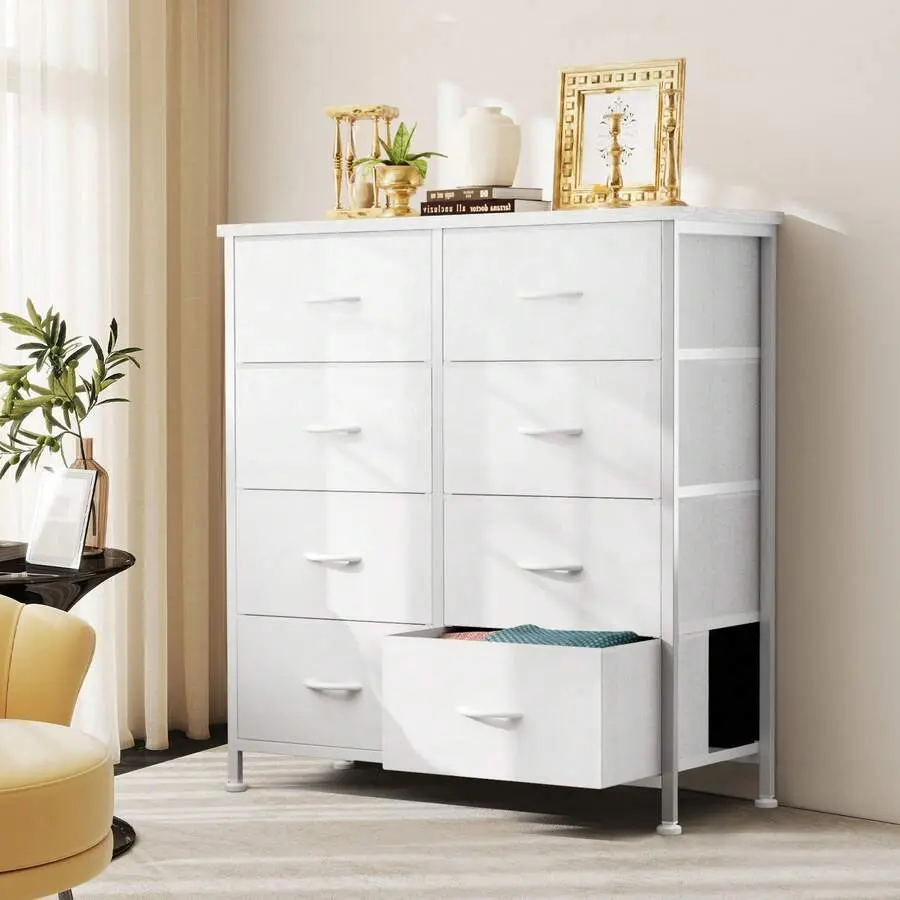 OLIXIS Dresser For Bedroom, Dressers & Chests Of Drawers Dresser Organizer, Wood Top Table Furniture With 8 Fabric Storage Tower Unit, Chest Of Drawers For Closet, Living Room, Hallway, Porch