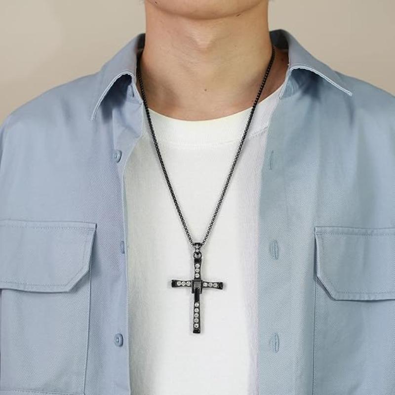 Cross Necklace for Men, Cross Pendant Necklace Stainless Steel Chains Sterling Silver Necklace Men's Cross Chain Jewelry Link Chain for Boys Fast and Furious