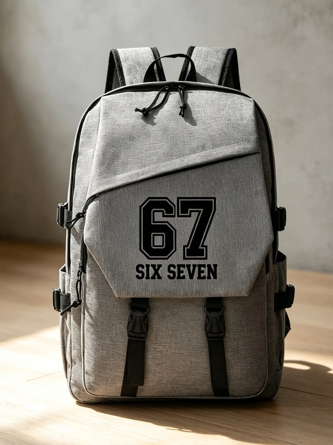 67 Number Pattern Fashion Backpack, Lightweight Casual Student Travel Backpack, Large Capacity Adjustable Shoulder Strap Laptop Bag