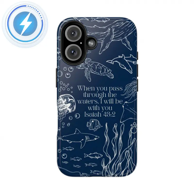 Blue Ocean Collage When You Pass Through The Water I Will Be With You Phone Case Scrapbook Collage Preppy Wall Collage Phone Cases Phone Cover Hard Case Tough 2-piece Phone Case for iPhone 13 for iPhone 16e