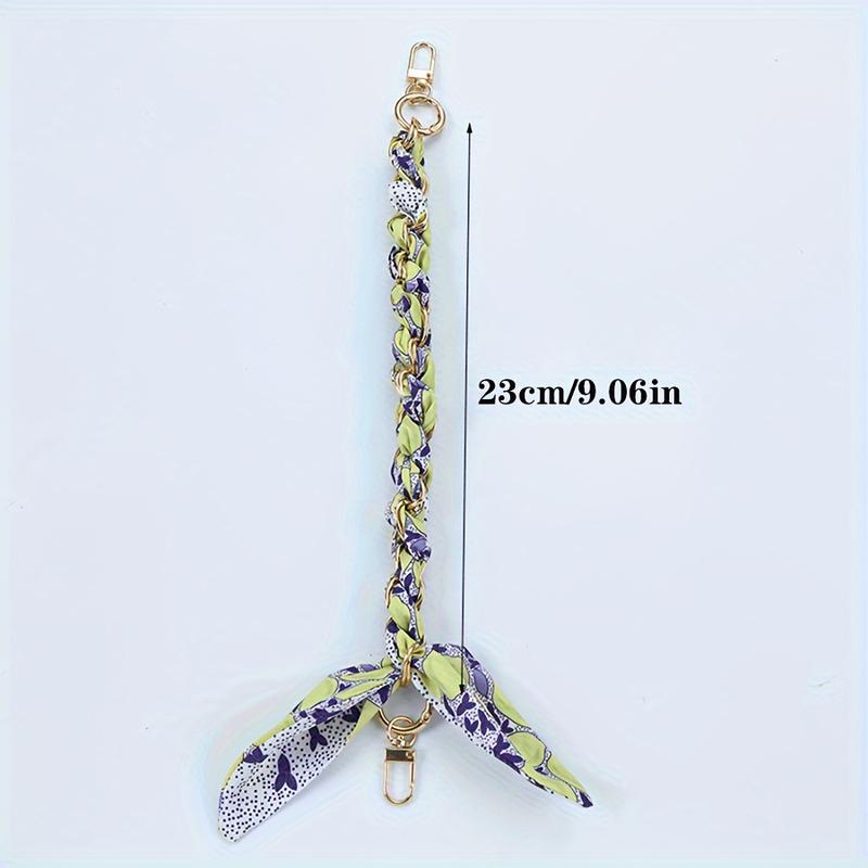 Red Floral Polyester-Spandex Scarf with Golden-Tone Clasp, Handwoven Party Fashion Accessory for Bags and Phones