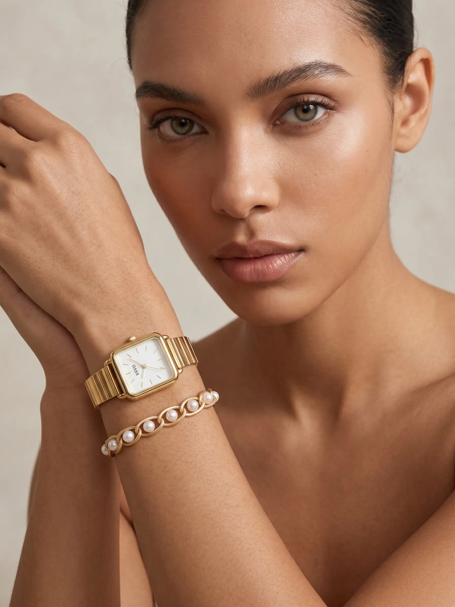 Two-Piece Watch Set with Pearl Chain Bracelet, Cold Minimalist Style, Elegant Unique Student Daily Commute Jewelry