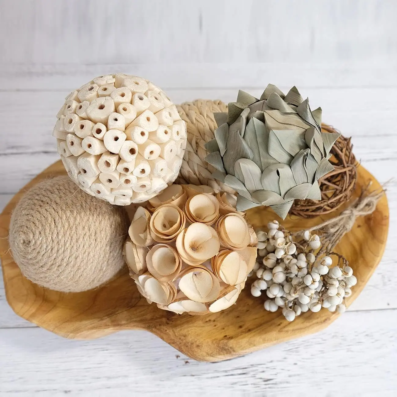 6pcs 3.5 Inch Woven Wicker Rattan Balls Decorative Twig Orbs Vase Bowl Filler for Tabletop Decor, Beige WhiteGift