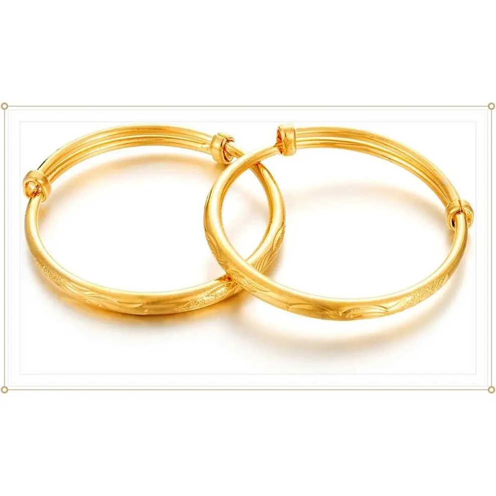 2 Pcs/Lot 18K Gold Plated Baby Bangles Bracelets for Infant Girls Boys - Expandable Adjustable Kids Jewelry Birthday Christmas GiftsGift