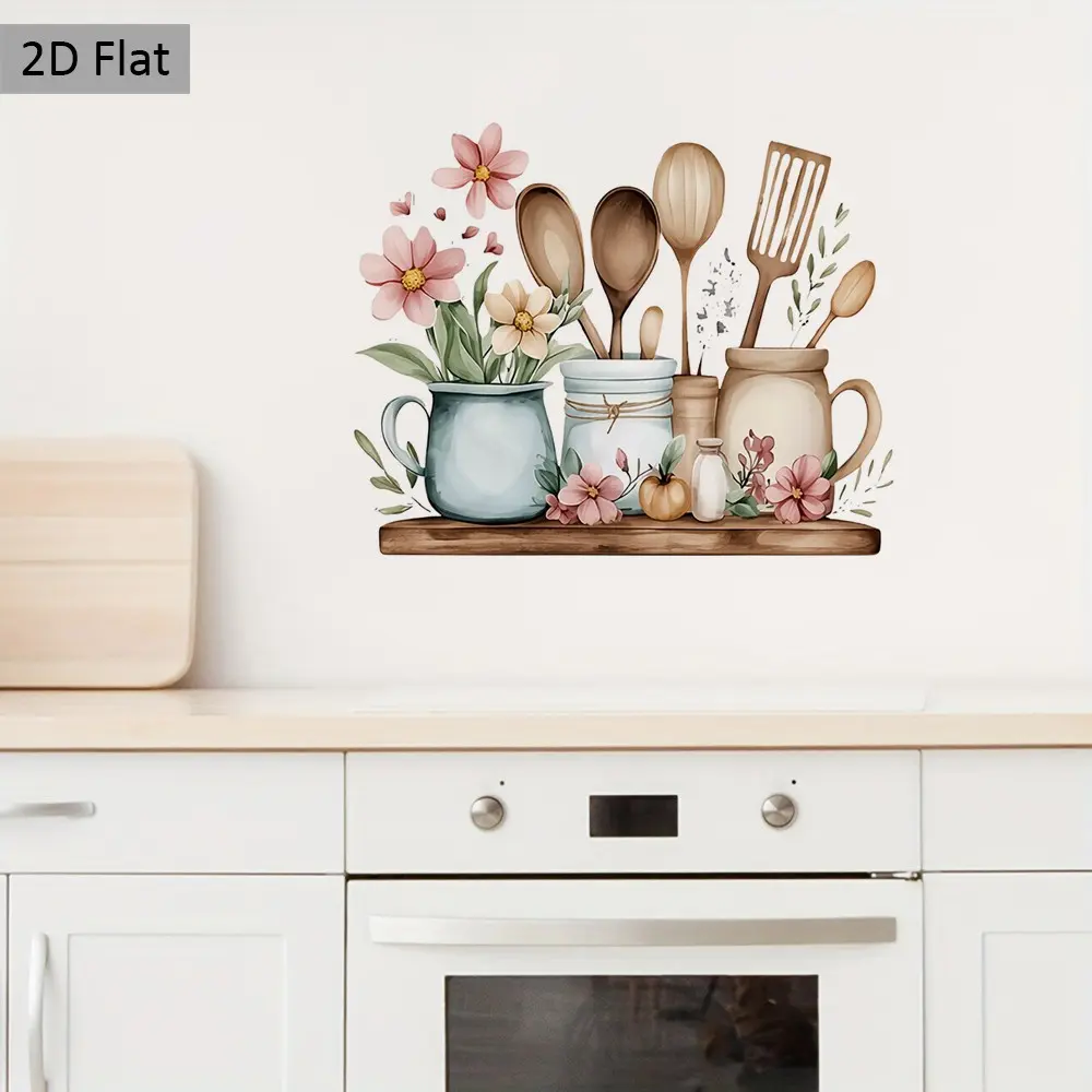 2D Flat Kitchen Sticker, Fun Transparent Spoon Design, Colorful Wall Decor, Rustic Style, for Kitchen, Dining Room, Cabinets, Refrigerator