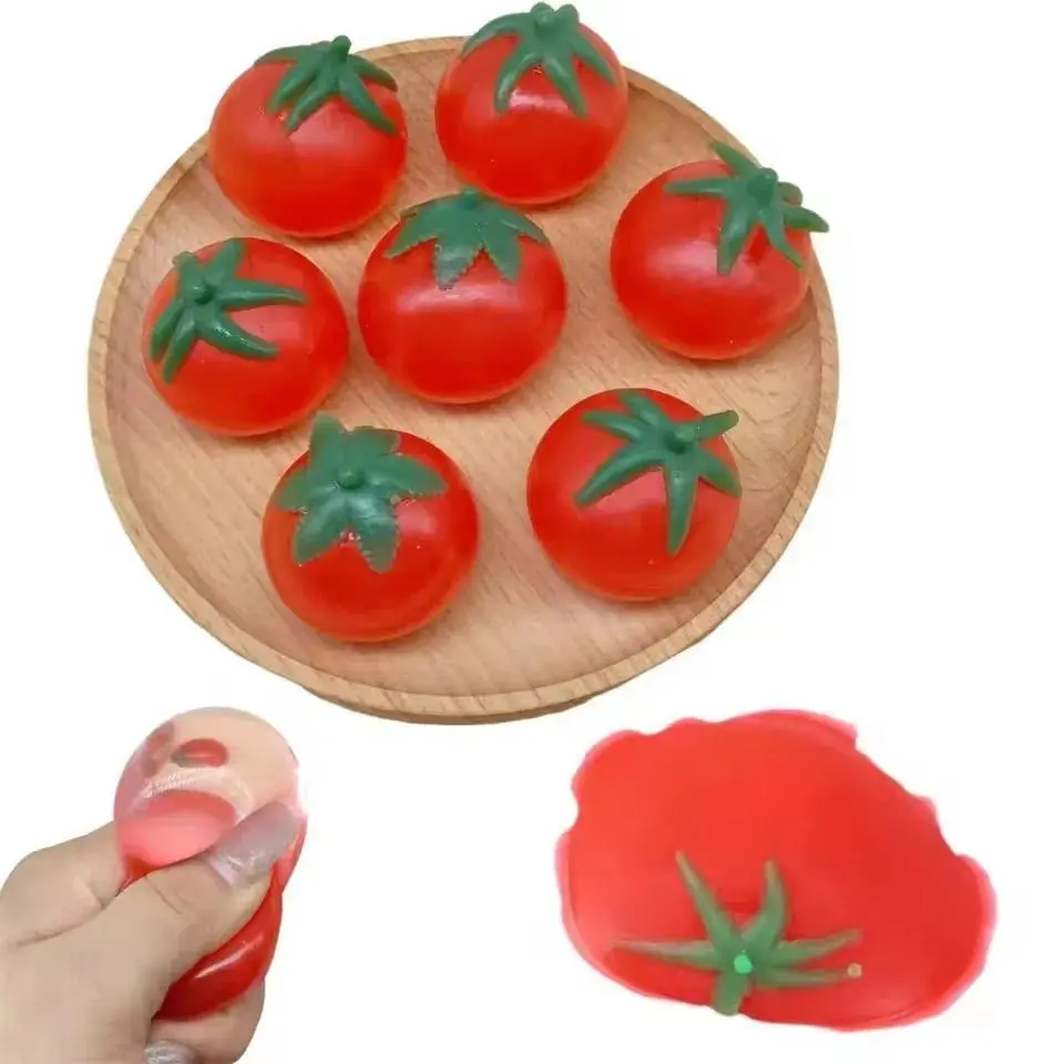 Tomato Shape Squishy Fruit Stress Relief Toys, Unbreakable Artificial Taba Water Balloons for Kids’ Summer Beach Water Fights & Squeezing Play