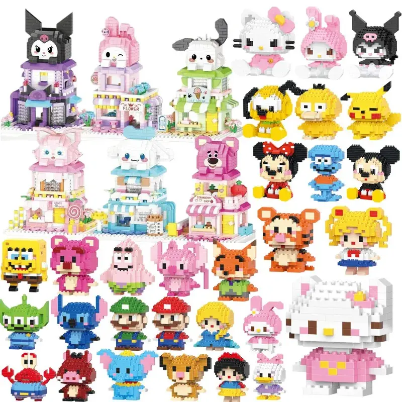 Japanese Anime Buildable Blocks Toy - Cartoon Hello Kitty, Kuromi, My Melody, Cinnamoroll Characters - Kids Birthday Gift for Anime Fans