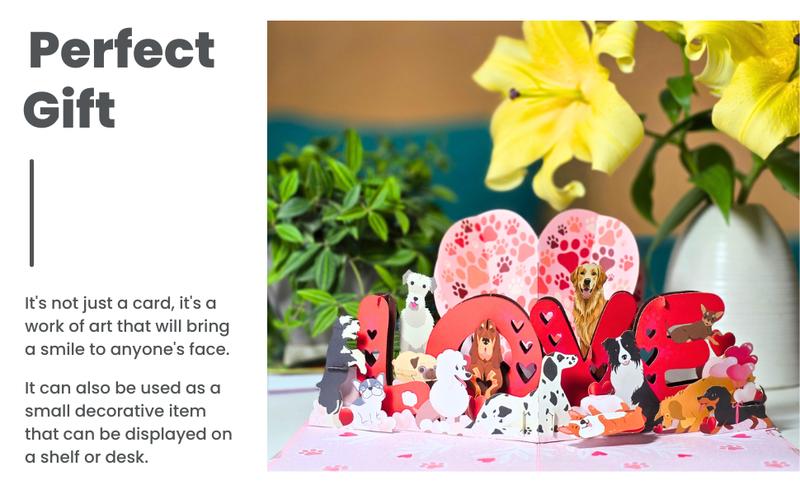 Pop Up Valentines Card, 3D Dogs Popup Valentines Day Card For Wife, Husband, Him, Her, Girlfriend, Boyfriend, Adults Kids| 6x8 in Dog Valentine Pop Up Cards With Envelope