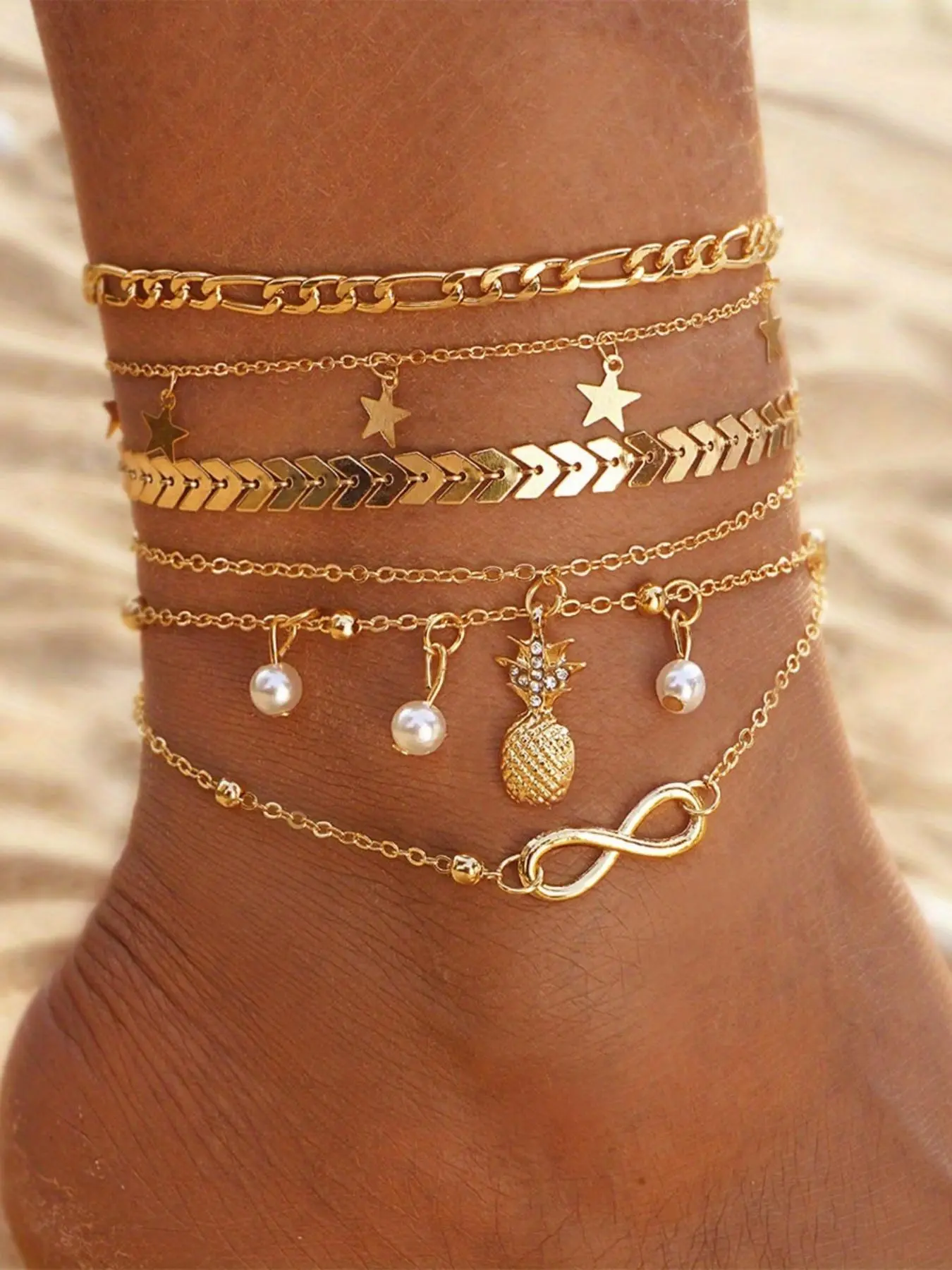 Boho Style Faux Pearl & Pineapple Decor Anklet, Foot Jewelry, Fashionable Body Jewelry for Women & Girls, Trendy All-match & Exquisite Jewelry for Birthday Gift