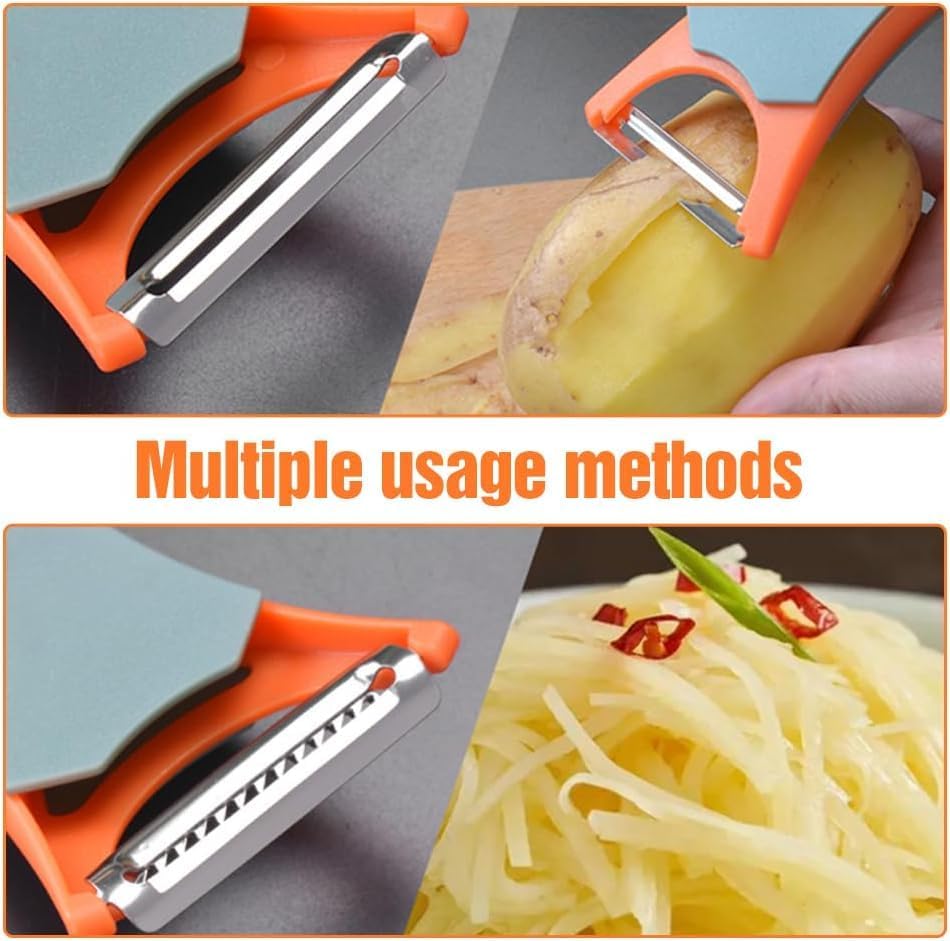 2-in-1 Stainless Steel Multifunctional Kitchen Peeler Utensil - 13.5x8.5cm Tool with Peeling Blade and Serrated Blade for Fruits, Potatoes, Utensils