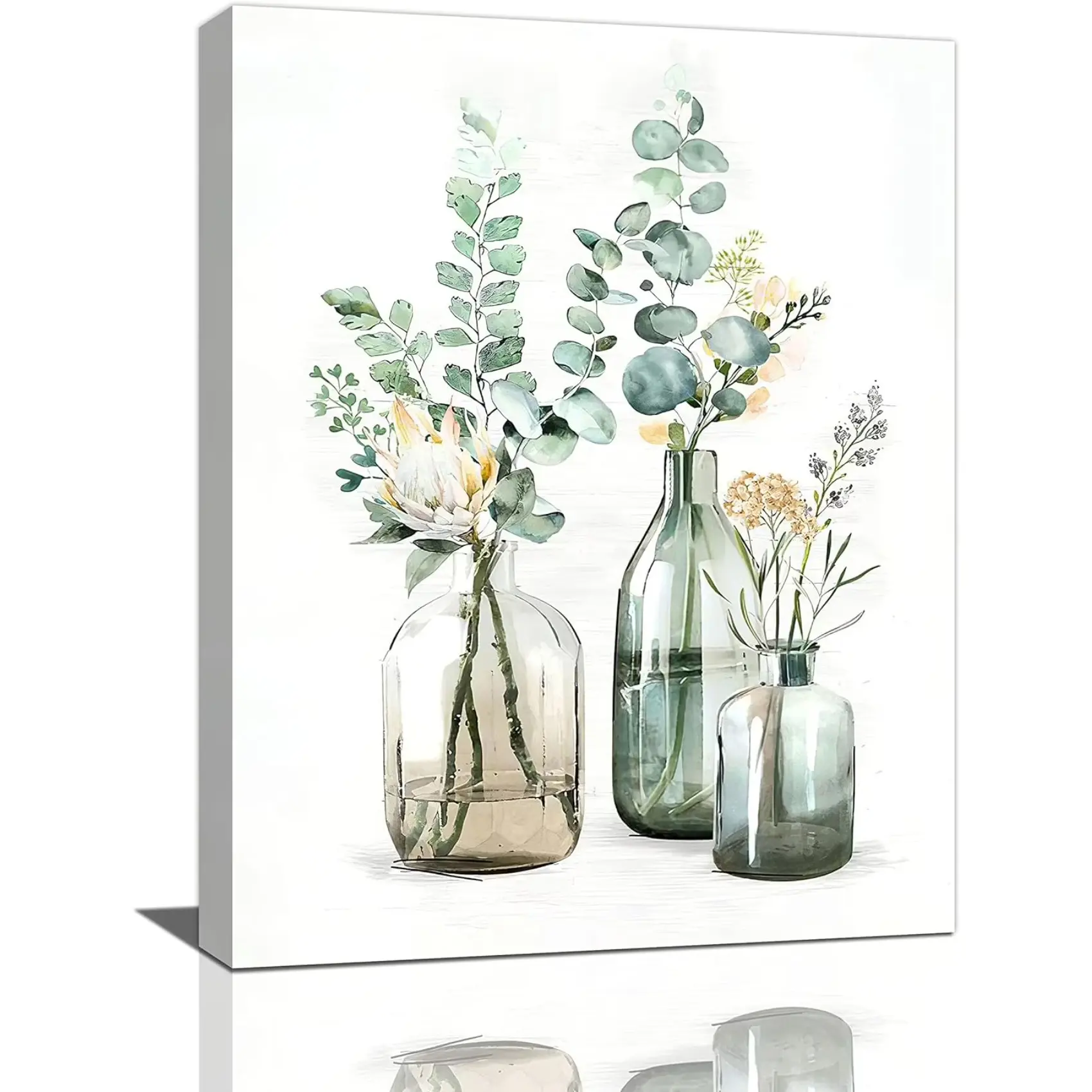 Botanical Bathroom Wall Art Rustic Green Plant Bathroom Wall Decor Country Natural Botanical Bathroom Pictures Canvas Print Painting Framed Modern Home Artwork For Office Bedroom Kitchen 12"x16"