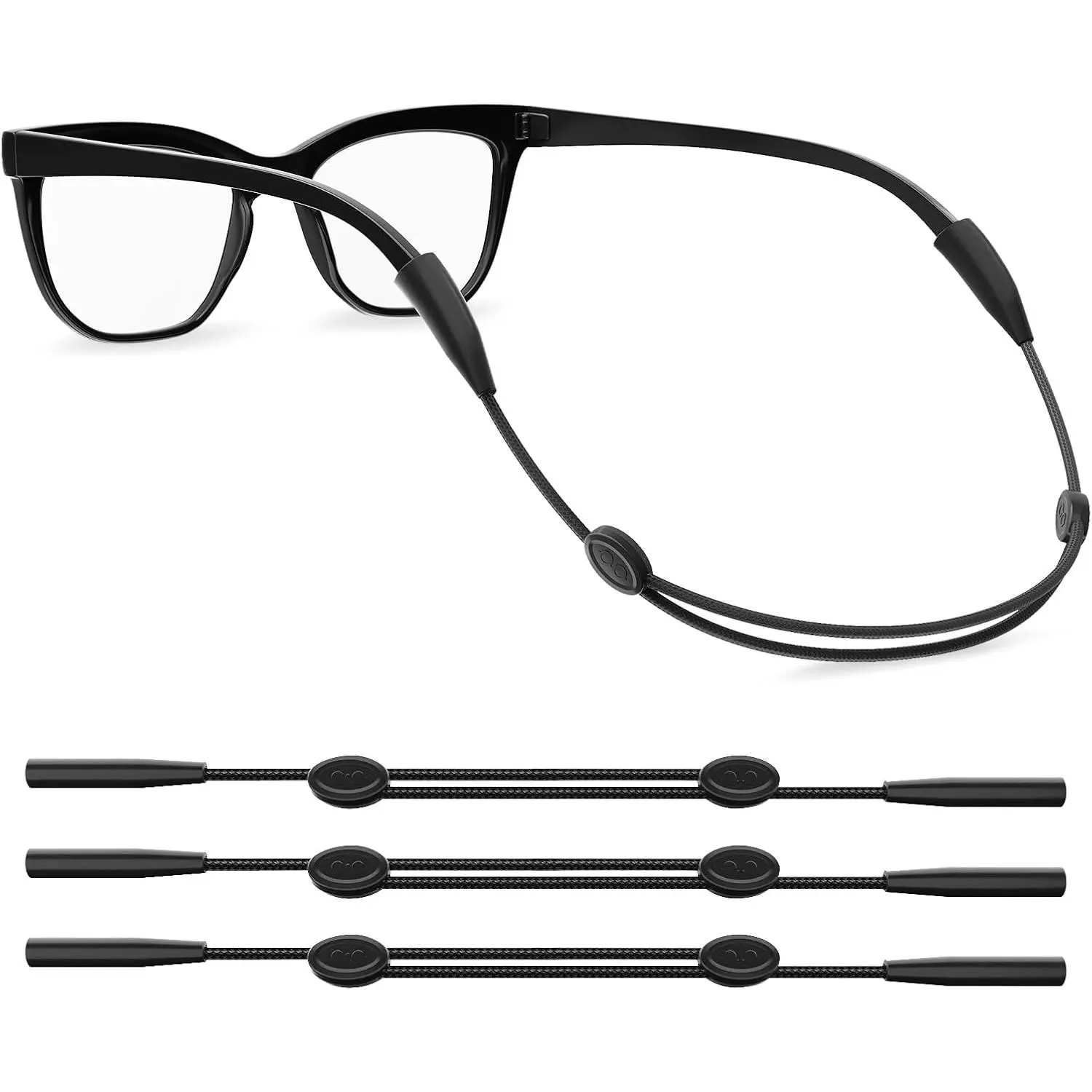 Glasses Strap 3Pcs, No Tail Adjustable Sunglasses Strap  Sports, Eyeglasses Holder Around Neck, Eyewear Rope Retainer, Universal  Glasses Lanyard  Men, Women (Black, 13.5 inches)