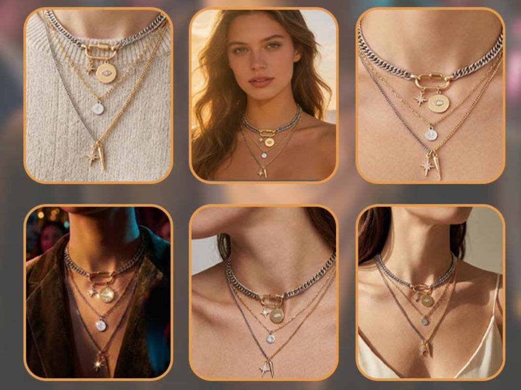 Gold Layered Stackable Necklaces for Women – Chunky Statement Set with Mixed Metal Coin Charms, Trendy Jewelry Gift for Her