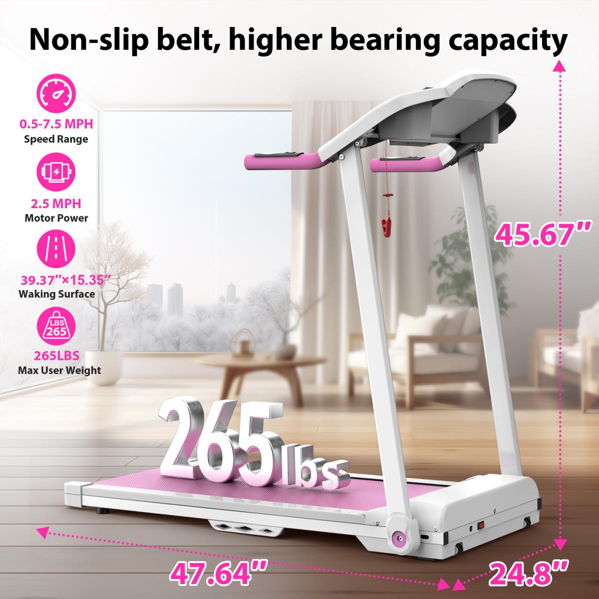[Fahuac]Foldable Treadmill 2.5HP Electric Folding Running Walking Machine for Home Gym, Spacious 39.4" x 15.4" Running Belt, Max 265 LBS Weight Capacity, Quiet Motor with Shock Absorption & Easy Fold Design