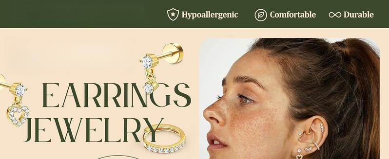 CASSIECA  Hypoallergenic Flat Back Earrings for Women Cartilage Earrings Stacks-20G Surgical Stainless Steel Flatback Stud Hoop Earring Set Daith Conch Tragus Helix Piercing Jewelry