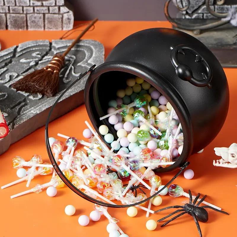 1pc Plastic Cauldron Kettle, Halloween Candy Bowl, Witch Cauldron Pot Bucket, Halloween Decorations, Trick or Treat Party Supplies
