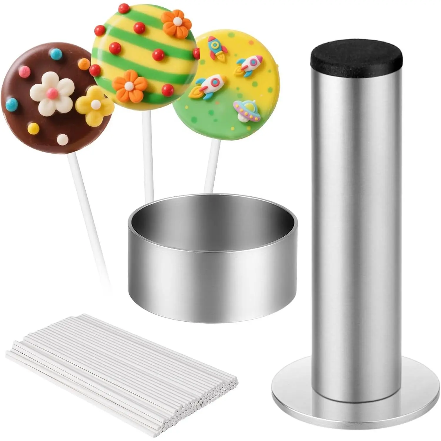 Stainless Steel Cake Pop Mold Set with Pusher - Durable Cake Pop Cutter Kit for Perfect Round Treats Reusable Baking Tools for Home Birthdays Weddings Professional Dessert Molds (Cutter+Pusher)