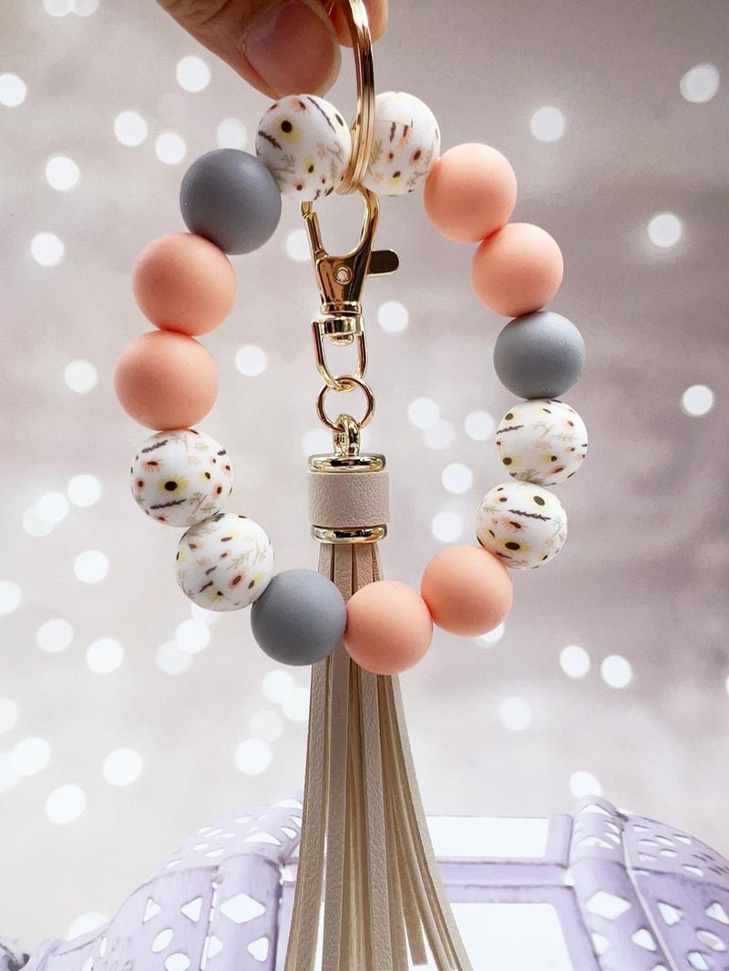 Women's Cute Colorblock Beaded Tassel Design Keychain, Trendy Exquisite Beaded Keychain, Charm, Chic Accessories for Daily & Party Decoration, Stylish Keychain