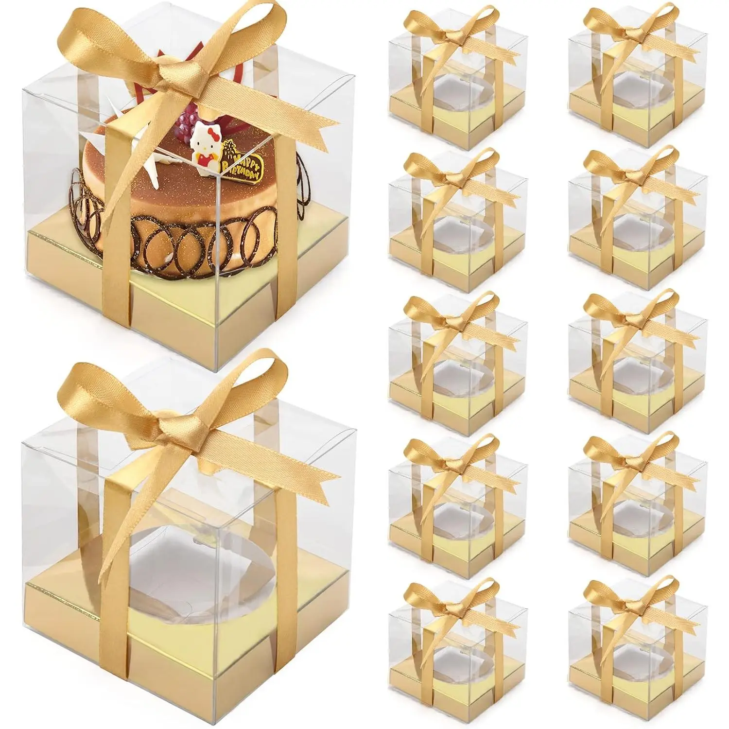 12 count Clear Cupcake Boxes 3.5 Inch Cupcake Containers () | Disposable Cupcake Carrier Plastic Individual Cupcake Storage Holder with Ribbons and Inserts for Wedding, Birthday Party