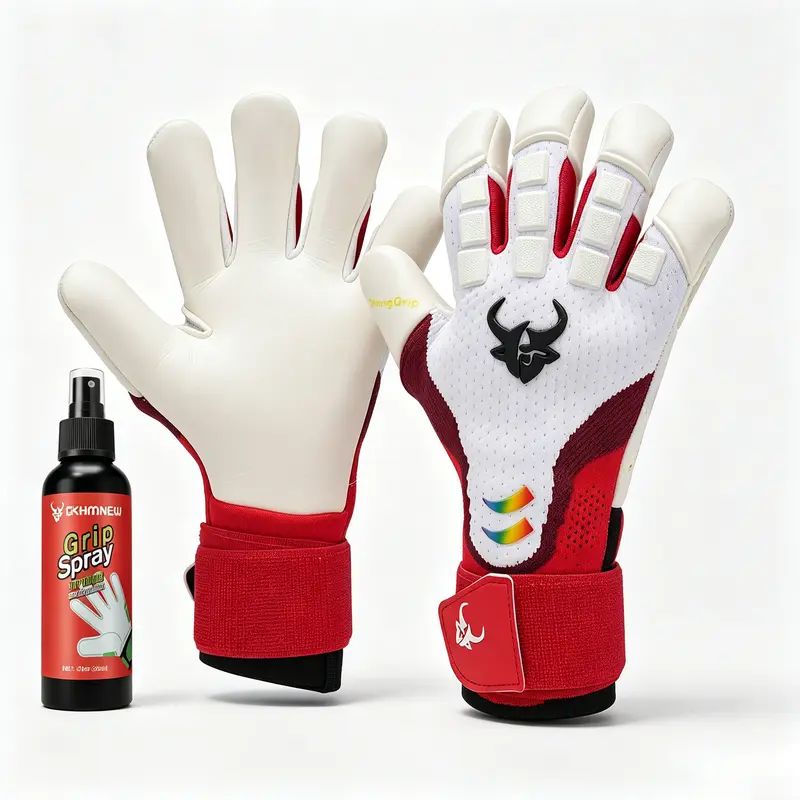 GKHMNEW Football Goalie Gloves - Soccer Gear with 4+3MM Latex Rubber Palm, Strong Grip, 30ml Goalkeeper Grip Spray Included, Full Hand for Youth & Adults