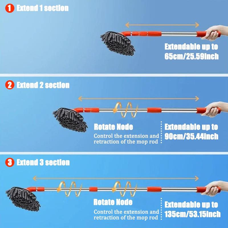 Long Handle Car Wash Mop, 360 °     Rotating Retractable Brush for Cars, RV, Trucks and SUVs, for Home Cleaning