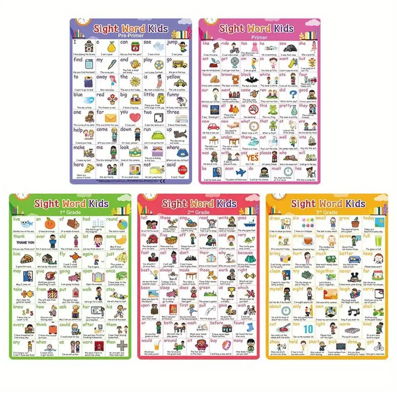 Common Word Learning Set, 5 Laminated Pinyin Posters, 220 Flashcards, A-Z List, K-1 Grade, Home School, Classroom Decor