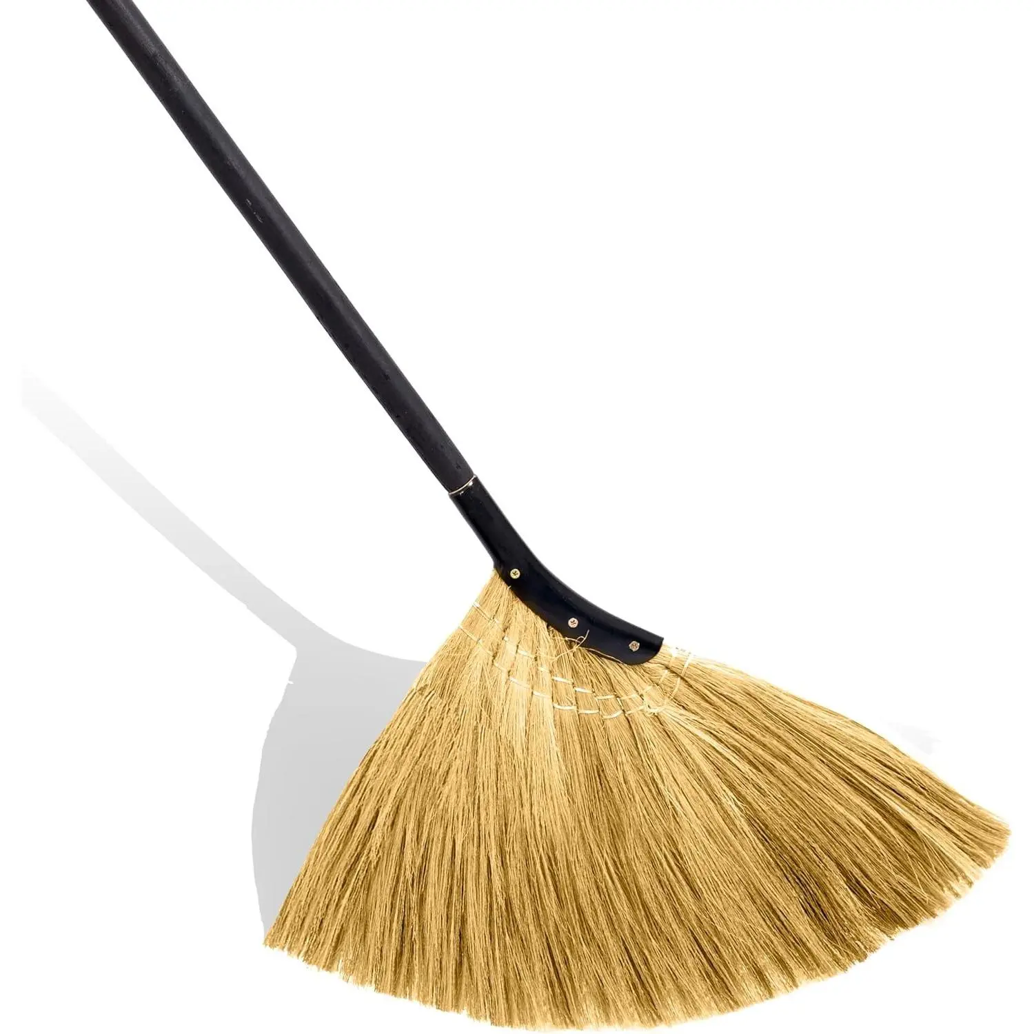Vietnamese Straw Soft Broom - Indoor Grass Broom for Sweeping with Black Long Handle - 56.69 in Length for House, Garage, Office, Lobby, Kitchen