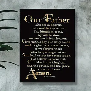 Black Gold Our Father Lord's Prayer Canvas Wall Art, Matthew 6:9-13 Bible Verse Scripture Print, Religious Christian Faith Home Decor, Baptism Housewarming & Christian Family Gift