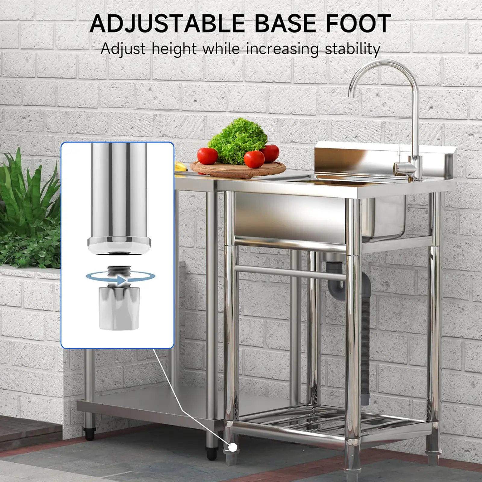 Garvee Heavy Duty Stainless Steel Utility basin – Large Single Bowl Freestanding Wash Basin with Hot & Cold Faucet – Durable Commercial basin for Restaurant, Laundry Room, Bathroom, Garage, Garden