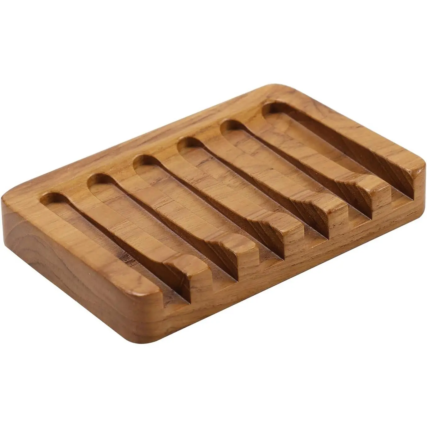 Soap Dish with Slanted Waterfall Design, Bar Soap Holder Teak Wood, Soap Saver for Shower, Bathroom, Sink, Kitchen and Countertop