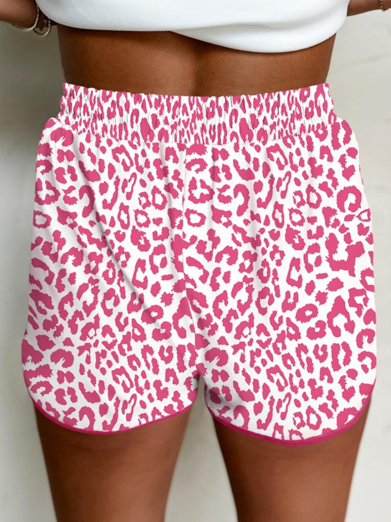 Women's Leopard Print Tie Waist High Rise Shorts, Casual Comfy Elastic Waist Shorts for Daily Wear, Ladies Bottoms for Spring & Fall