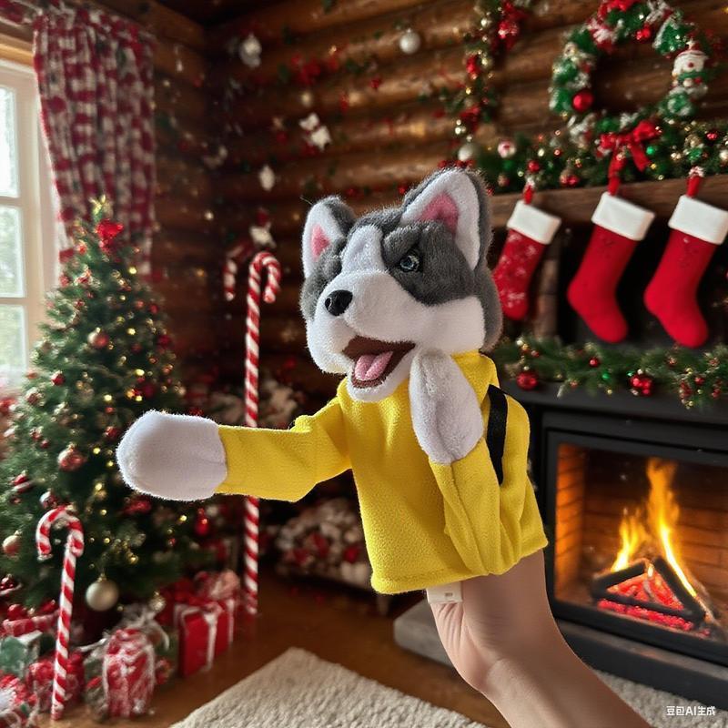 Wancool Yellow Martial Arts Costume Husky Dog Hand Puppet - Soft Plush Kids' Toy for Interactive Storytelling, Educational Role-Play, Christmas Gift with Christmas Gift Box