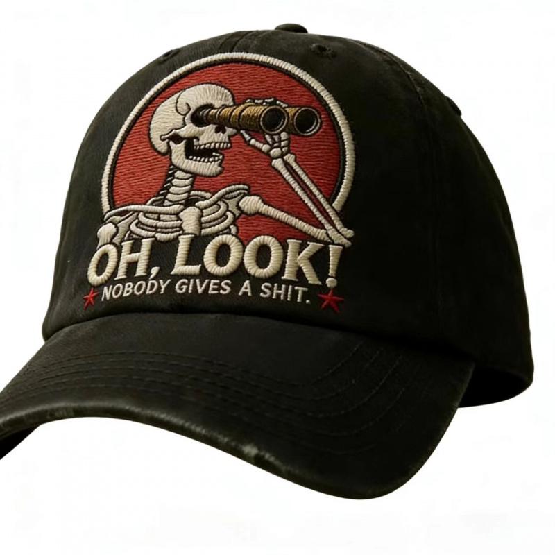 Street style skull embroidered baseball cap, washed and distressed, casual and sun-protective