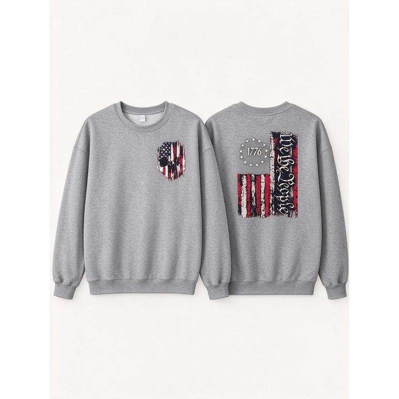 Men's Cotton Short-Sleeve Round Neck 1776 We The People American Flag Skull Print T-Shirt - Double-Sided, Patriotic 4th of July, Relaxed Fit Tops, Father's Day Gifts Cargo Shorts