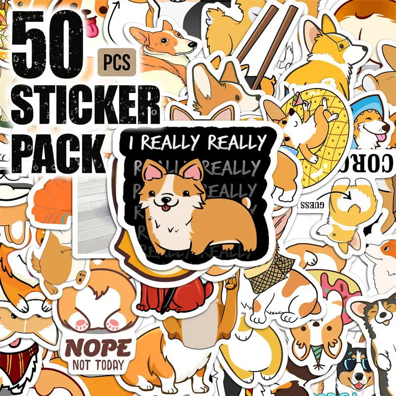 50pcs*5packs Corgi Aesthetic Vinyl Stickers Pack for Laptop Water Bottle Phone Case Skateboard Journal Scrapbook DIY Decoration