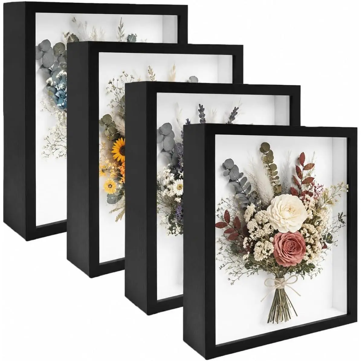 4 Pack 8"x10" Black Wood Deep Shadow Box Frame Display Cases - Handcrafted Decor Photo Wall Memorial Gift Frames for Flowers, Baby Items