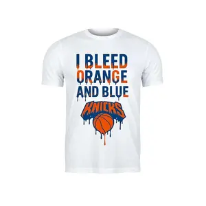 Orange and blue basketball fan retro sports pattern T-shirt - Street style T-shirt for game days - Suitable for both men and women
