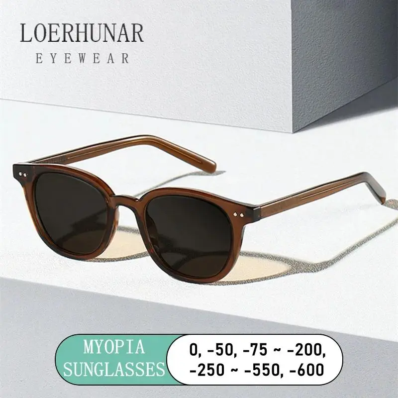 LOERHUNAR Oval Myopia Sunglasses Women Anti UV400 Anti-reflective Minus Lens Prescription Sunglasses Diopter 0 -0.5 -0.75 To -6