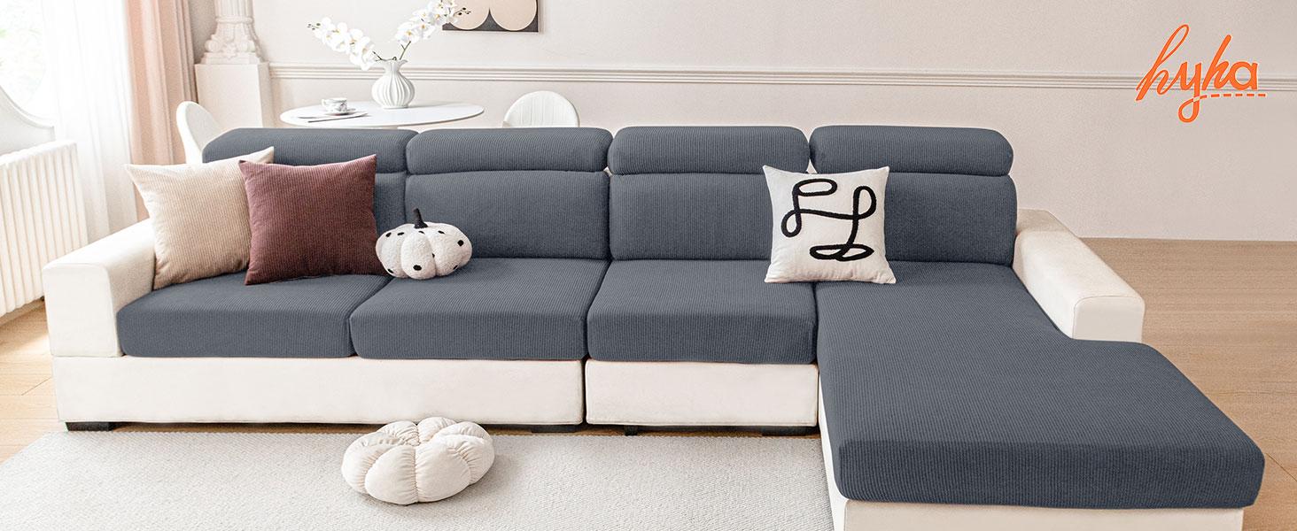 hyha Waterproof Sectional Couch Covers, Against Spills, Sofa Seat Slicovers Washable, Thick Elastic, L Shape Couch Cushion Covers for Dogs Pets (1 Piece for Chaise, Dark Grey)